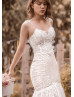 Beaded Spaghetti Straps Ivory Lace Elegant Wedding Dress